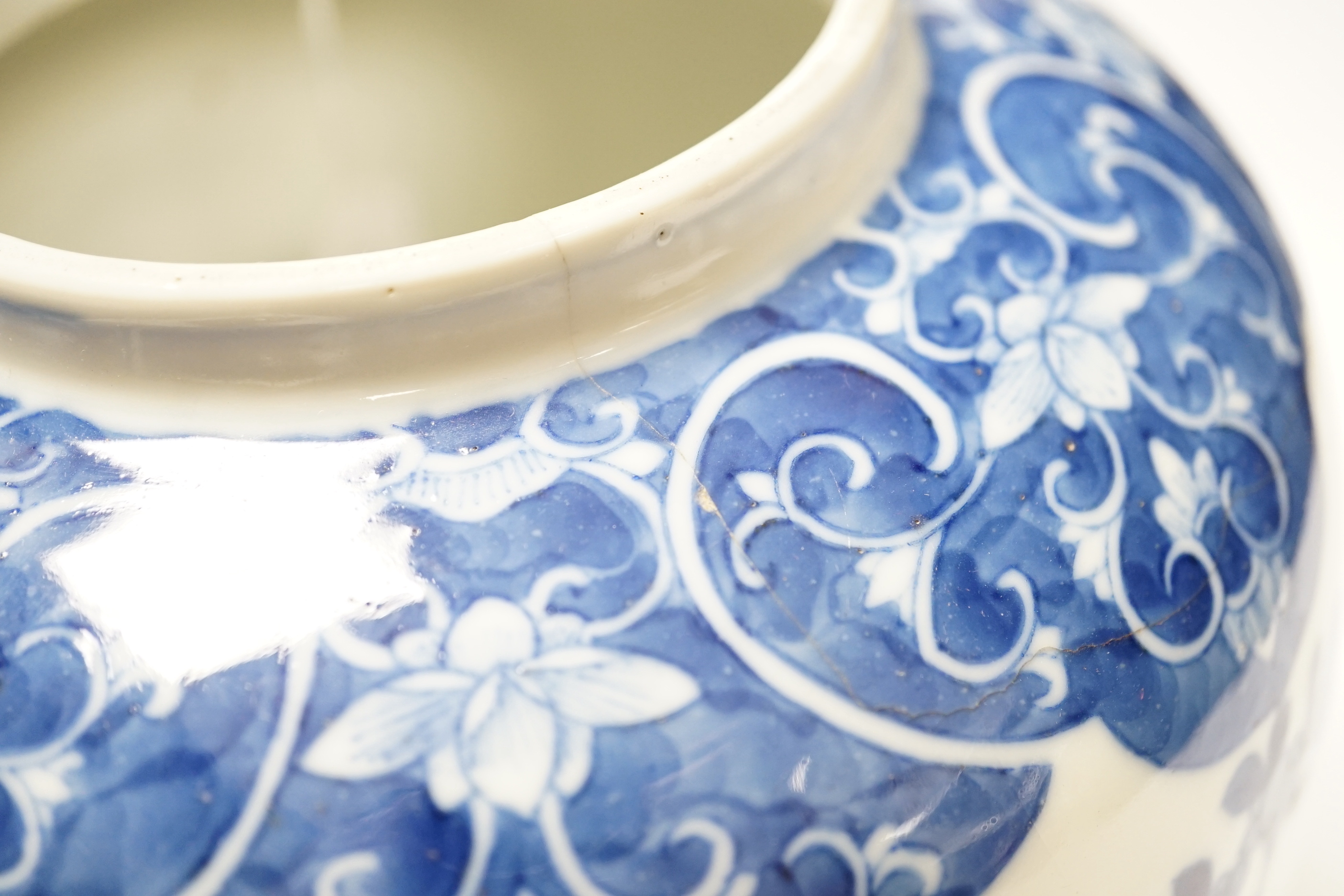 A late 19th Chinese blue and white ginger jar, bearing Kangxi marks, c.1880